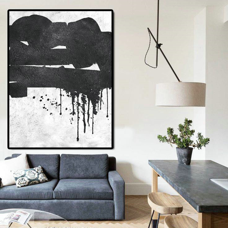 Pop Art Canvas,Black And White Minimal Painting On Canvas - Large Living Room Decor